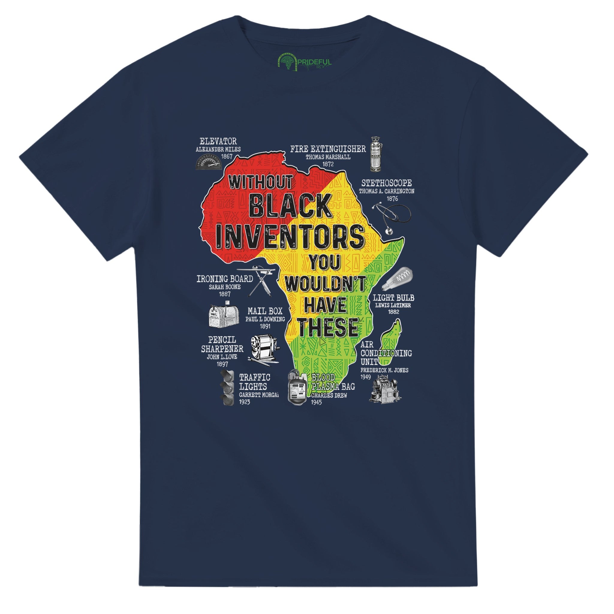 Black Inventors Africa Map T-shirt For Men & Women - Prideful Roots