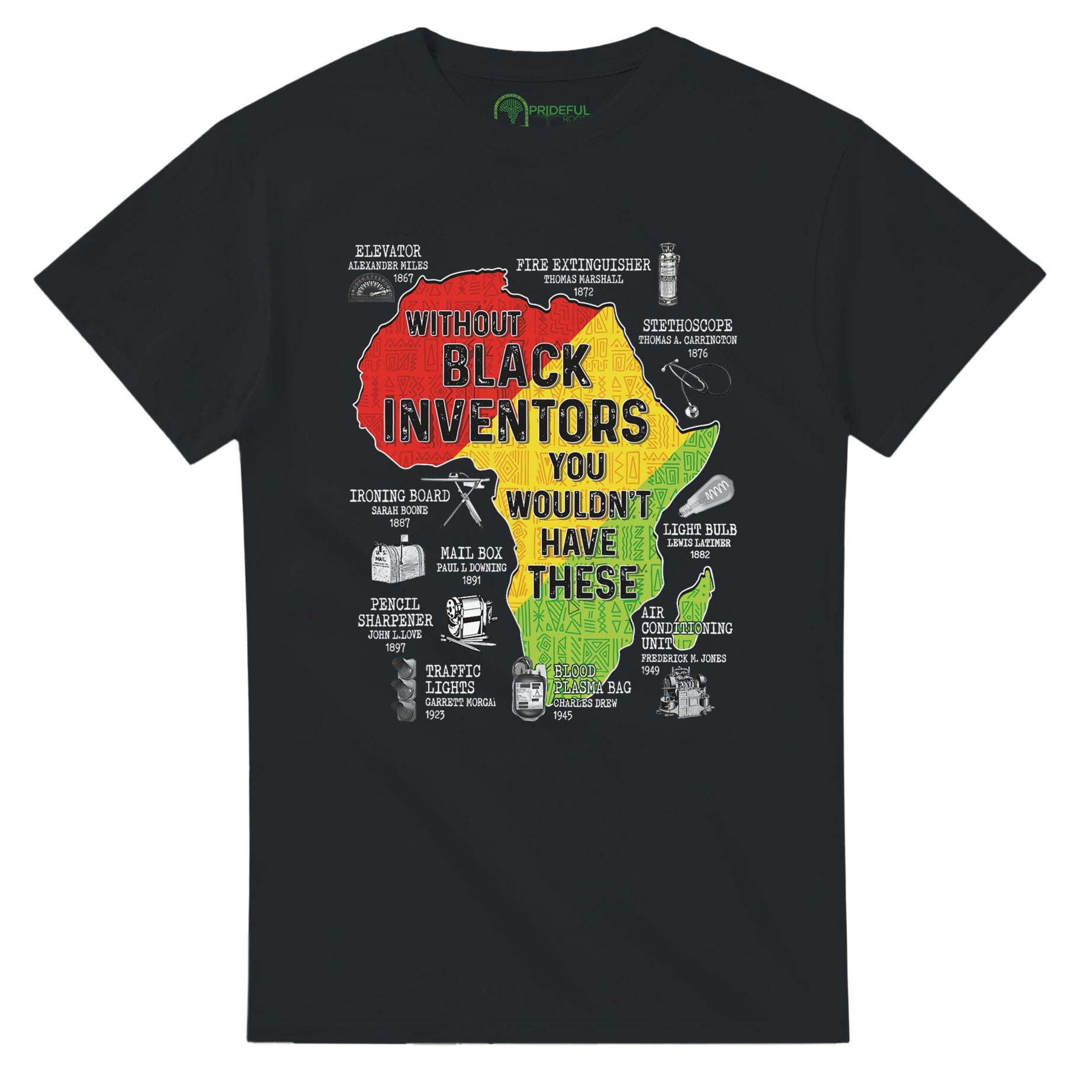 Black Inventors Africa Map T-shirt For Men & Women - Prideful Roots