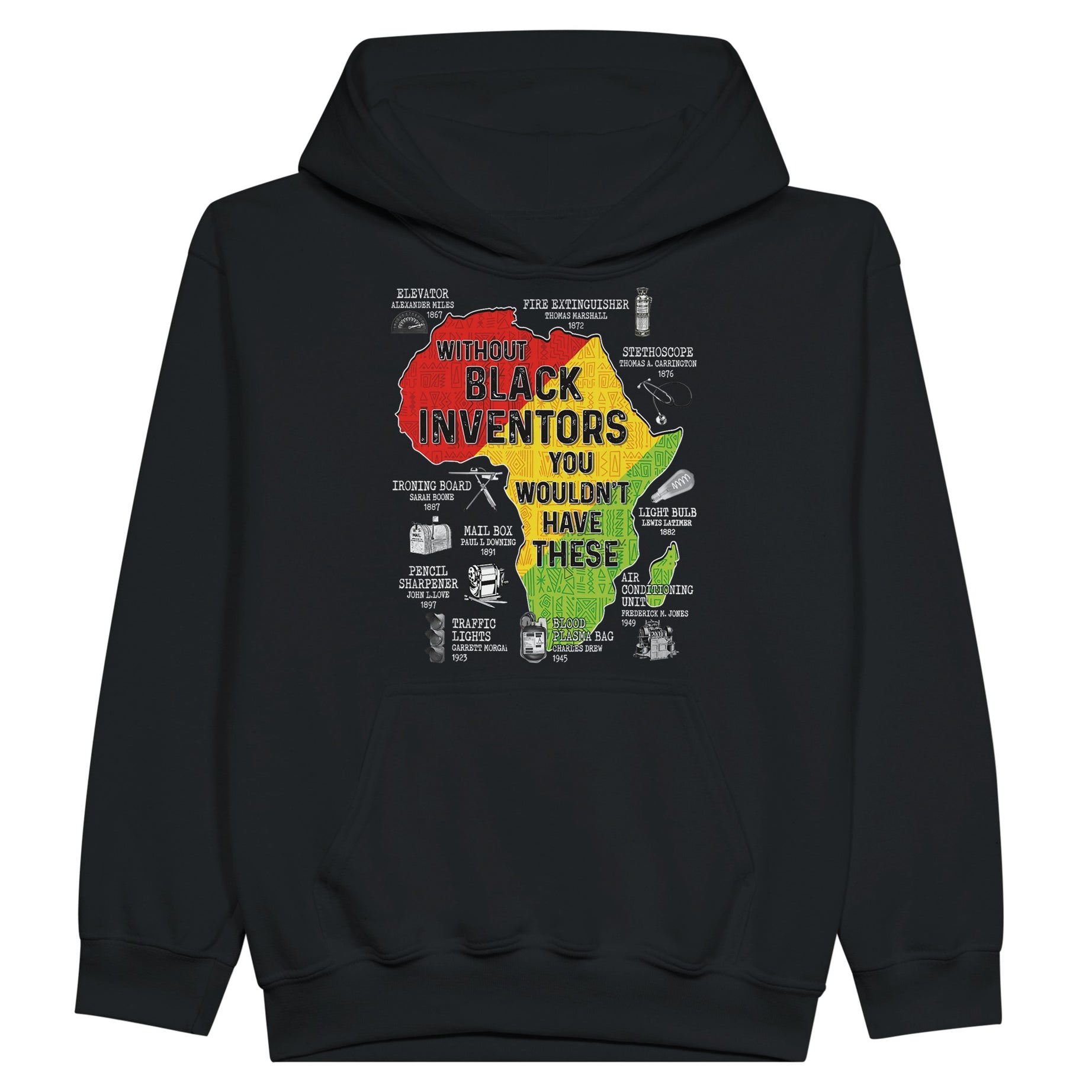 Black Inventors Africa Map Hoodie For Kids - Prideful Roots