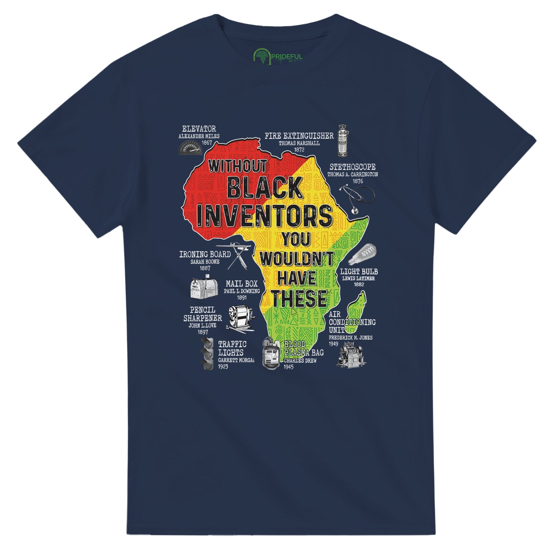 Black Inventors Africa Map T-shirt For Men & Women - Prideful Roots