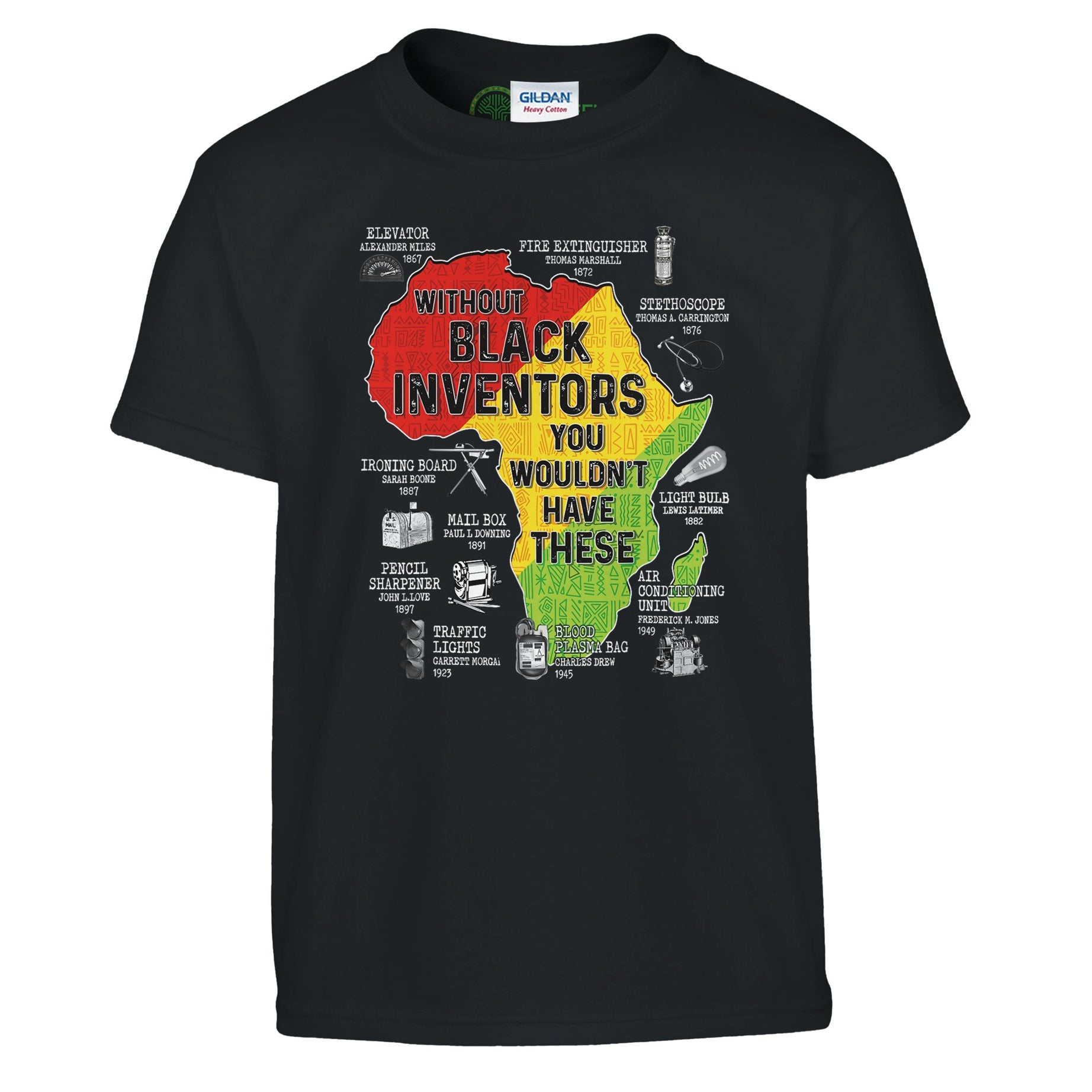 Black Inventors Africa Map T-shirt For Kids - Prideful Roots