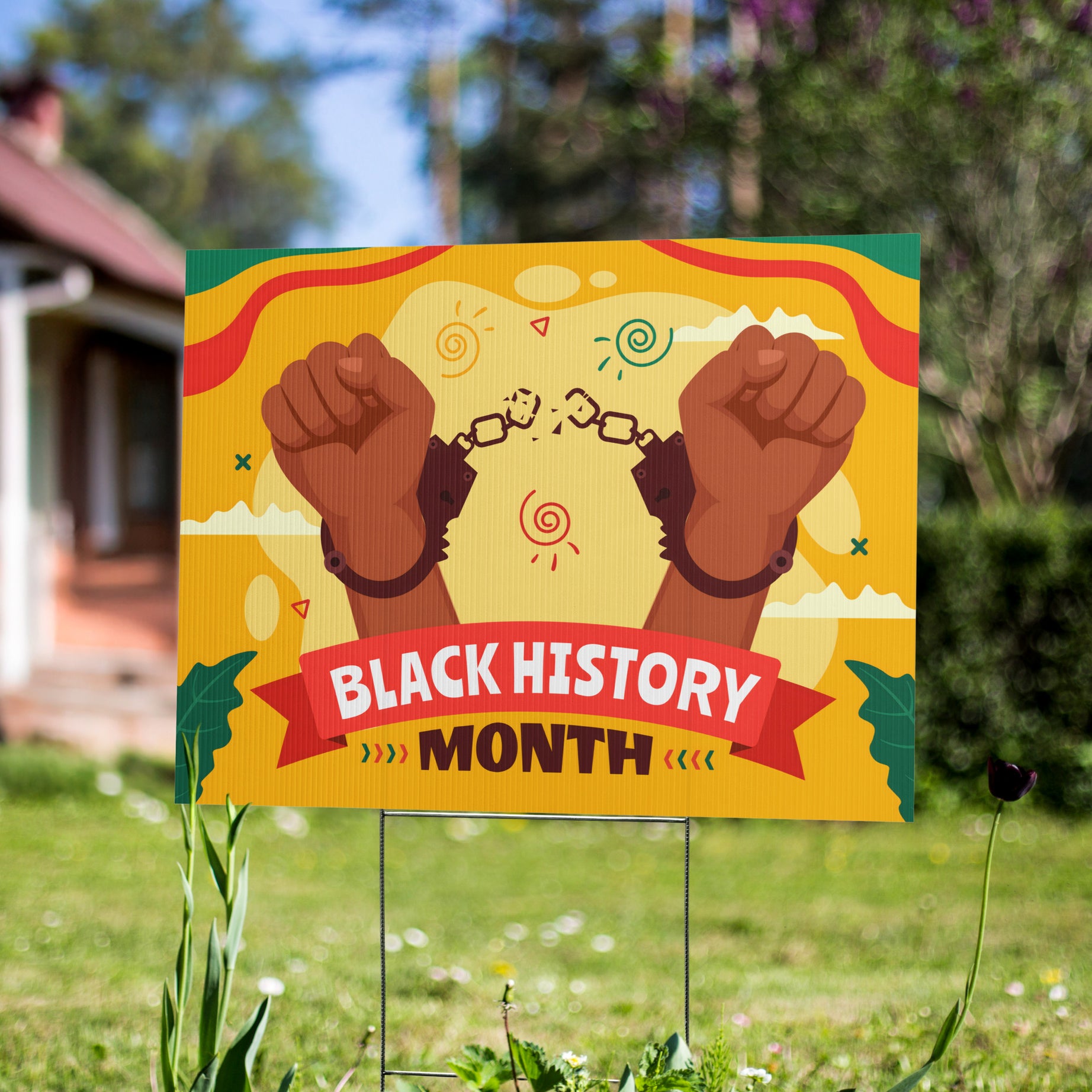 Fists of Freedom Black History Month - Yard Sign | 24x18" | Double-Sided | Made in USA - Prideful Roots